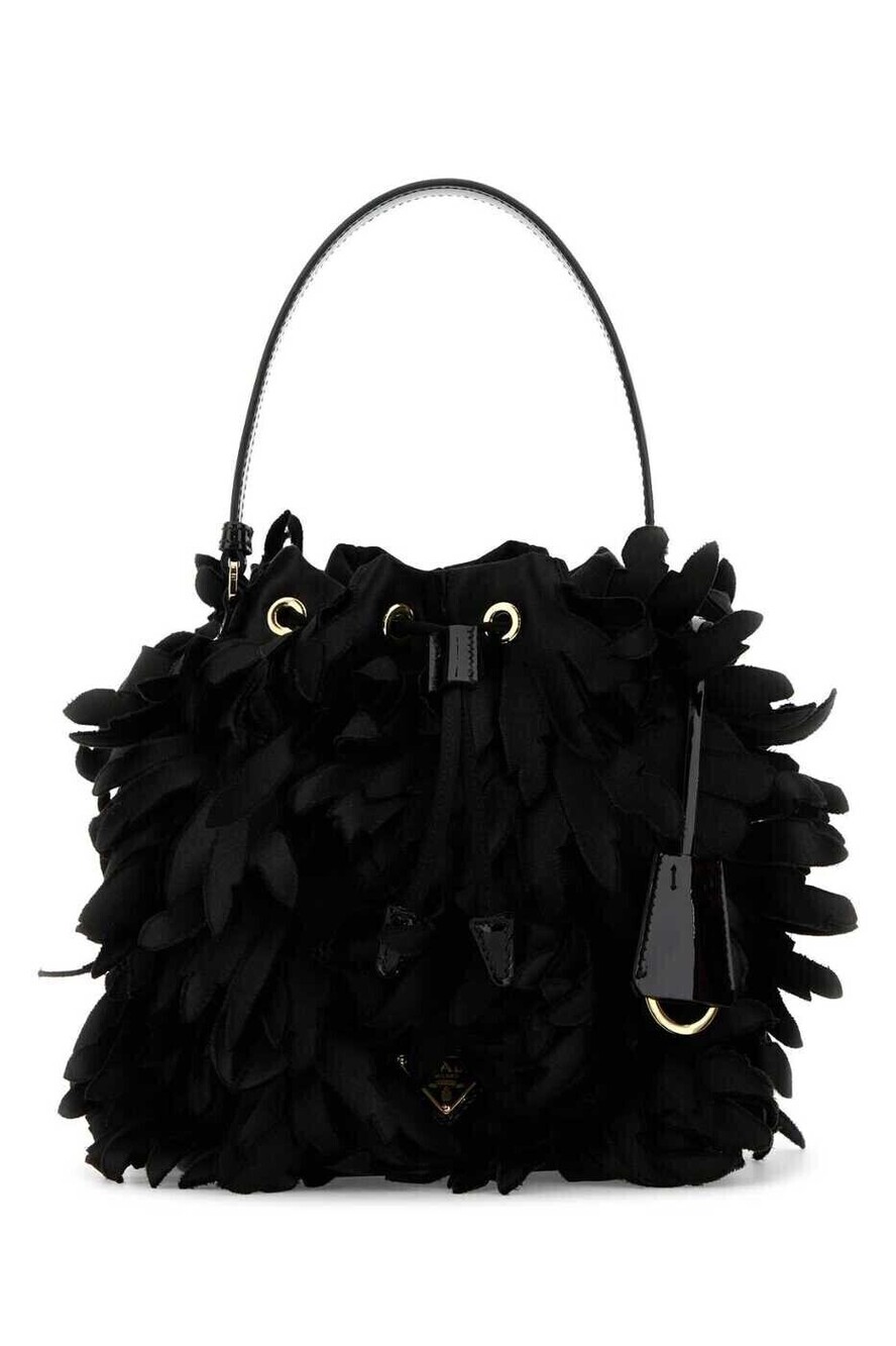 Prada Satin Crystal Embellished Shoulder Bag Black